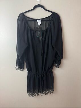 Profile Black Sheer Peasant Tunic with Lace Hem NWT Small